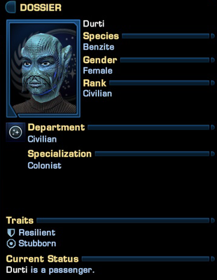 This Benzite's name explains why she's never chosen to help colonize any systems.