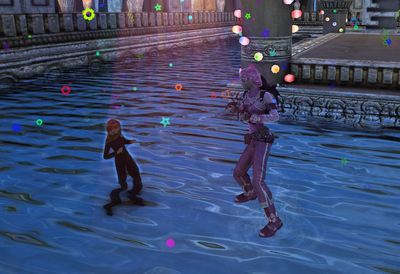 One dances on top of the water while Kate wets her pants.