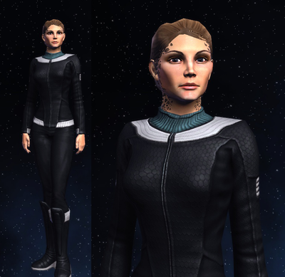 Lieutenant Commander Sururo is a Trill, but was never joined. Instead, she went straight to Starfleet, where she studied medicine. She is now stationed aboard the U.S.S. Lachesis, where she primarily cares for the medical needs of Liberated Borg personnel.